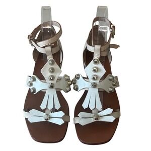 Tory Burch Aurora Studded Gladiator Sandals White Leather Size 7 Rare